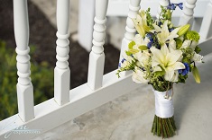 bridal bouquet on porch